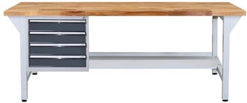 Proregal Werkbank Giant Rhino Plus + 4 Schubladen 84 x 200 x 70 cm Traglast 500 kg Lichtgrau/Anthrazitgrau