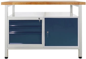 Proregal Werkbank Rhino + Ablagefläche 3 Schubladen 1 Tür 84 x 120 x 60 cm Traglast 300 kg Lichtgrau/Anthrazitgrau