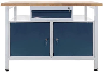 Proregal Werkbank Rhino + Einzelschublade 2 Türen 84 x 120 x 60 cm Traglast 300 kg Lichtgrau/Anthrazitgrau