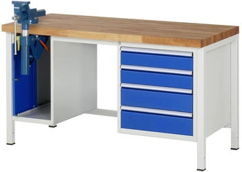 Rau Werkbank Modell 8185 4 Schubladen Schrank + Einschiebetür inkl. Schraubstock 1500 x 700