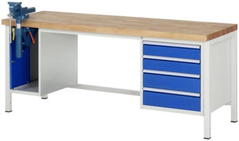 Rau Werkbank Modell 8185 4 Schubladen Schrank + Einschiebetür inkl. Schraubstock 2000 x 700