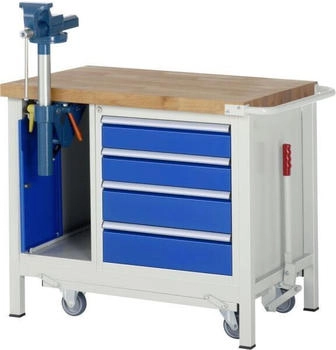 Rau Werkbank Modell 8185 fahrbar absenkbar + Schrank + Schubladen 1250 x 700 x 880 mm