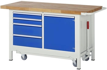 Rau Werkbank Serie 8470 absenkbar fahrbar 4 Schubladen + Fachboden 1500 x 700 x 880 mm