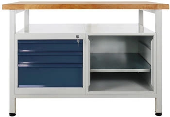 Proregal Werkbank Rhino + Ablagefläche 3 Schubladen Regalteil 84 x 120 x 60 cm Traglast 300 kg Lichtgrau/Anthrazitgrau