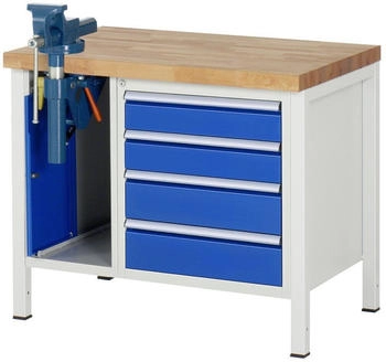 Rau Werkbank Modell 8185 4 Schubladen Schrank + Einschiebetür inkl. Schraubstock 1000 x 700