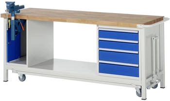 Rau Werkbank Modell 8185 fahrbar absenkbar + Schrank + Schubladen 2000 x 700 x 880 mm