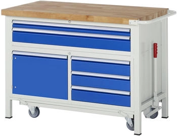 Rau Werkbank Serie 8922 absenkbar 5 Schubladen 1 Fachboden + Tür 1250 x 700 x 880 mm