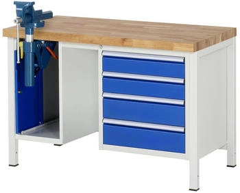 Rau Werkbank Modell 8185 4 Schubladen Schrank + Einschiebetür inkl. Schraubstock 1250 x 700