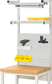 Rau RAU Werkbank-Aufbau HxBxT 1.380 x 750 x 350 mm mit 1 Etagenboard 1 Halteschiene 1 Auslegerpaar und 1 Leuchte Komplettset 04 f&uuml;r Produktbreite 750 mm