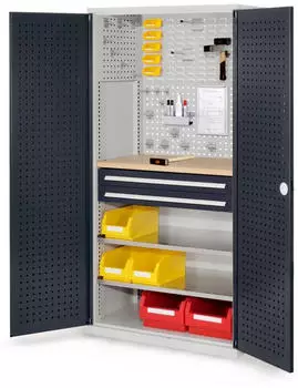 Kappes RasterPlan Schubladenschrank mit Werkbankplatte Multiplex 1950x1000x600mm, 2 Schubladen, Lochplatten (1460.04.3024)