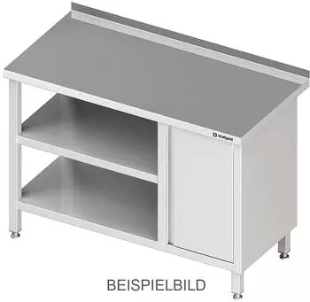 Stalgast Edelstahl-Arbeitstisch mit Grund- und Zwischenboden, Flügeltürschrank links, 2400x600x850mm (VAT24613l)
