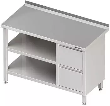 Stalgast Arbeitstisch mit Grund- und Zwischenboden, 2100x600x850mm, 2er Schubladenblock rechts, mit Aufkantung (VAT21607rA)