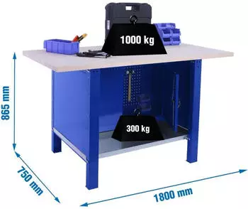 Simonrack SimonWork BT6L Pro Werkbank 1800x865x750mm Blau/Buche (8425437125218)