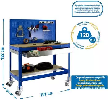 Simonrack Simonwork Mobile BT2 Box 1500 Metallwerkbank Blau/Holz (BT2 BOX 1500)