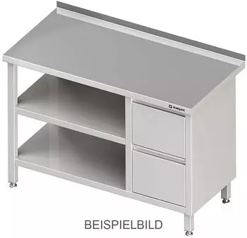 Stalgast Edelstahl Arbeitstisch mit Grund- und Zwischenboden, 2300x600x850mm, 2er Schubladenblock links, ohne Aufkantung (VAT23607l)