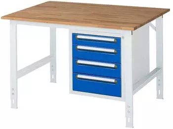 Rau Tom Arbeitstisch h&ouml;henverstellbar 1250x1000x910-1230mm, 4 Schubladen, B-Platte 25mm (KM07)