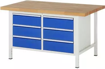 Rau Werkbank Serie 8000 h&ouml;henverstellbar, 6 Schubladen, Bucheplatte, 1500x900mm (8473)