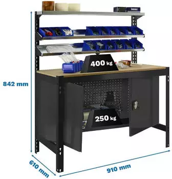 Simonrack SimonWork BT1 Cabinet 900 Metall-Werkbank Anthrazit/Holz (SRK8425437138133)
