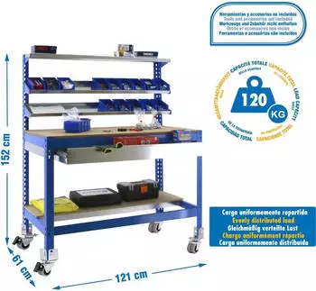 Simonrack SimonWork Mobile BT1 Box Industriearbeitsplatz 1200, Blau/Holz (BT1 BOX 1200)