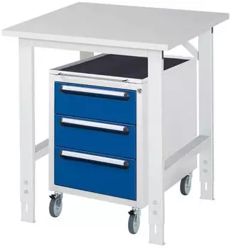 Rau Tom Arbeitstisch h&ouml;henverstellbar mit Rollcontainer 3 Schubladen, 750x800mm, H760-1080mm (06-625M80-07-KM09.11)