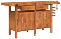 vidaXL Werkbank mit Schubladen Schraubst&ouml;cken 162x62x83 cm Akazienholz