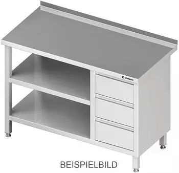Stalgast Edelstahl-Arbeitstisch mit Grund- und Zwischenboden, 3er Schubladenblock links, 2300x600x850mm (VAT23610l)