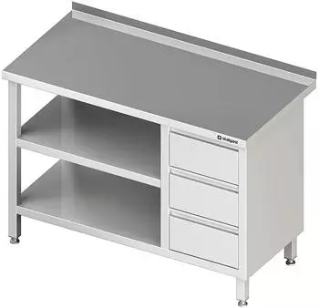 Stalgast Edelstahl-Arbeitstisch mit Grund- & Zwischenboden, 3er Schubladenblock rechts, Aufkantung, 2200x700x850mm (VAT22710rA)