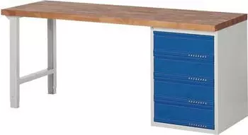 Tecwerk Werkbank Ser.BK 650 2000x700x840mm Buche massiv grau/blau 4 Schubladen (2000425526)
