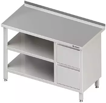 Stalgast Edelstahl Arbeitstisch mit Grund- und Zwischenboden, 2000x600x850mm, 2er Schubladenblock links, mit Aufkantung (VAT20607lA)