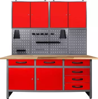 Ondis Karsten Werkstatt-Set 160cm 2 Schr&auml;nke Metall Lochwand anthrazit/rot (29625826-0)