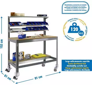 Simonrack Simonwork BT1 Mobile Werkbank 120kg, Grau/Holz (338109211159074)