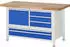 Rau Werkbank 8932 höhenverstellbar 1500x700x840-1040mm, 5 Schubladen, 1 Tür, lichtgrau/enzianblau (38932A2157B4H11)