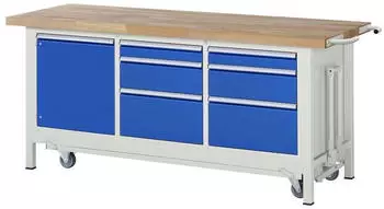 Rau Werkbank Serie 8570 absenkbar 6 Schubladen 1 T&uuml;r 2000x700x880mm (05-8570A2-207B4F.11)
