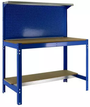 Simonrack BT3 Werkbank 400kg 1445x910x610mm Lochplatte mit Ablage, Blau/Holz (BT3)