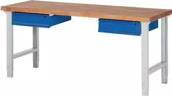 Tecwerk Werkbank BK 650 2000x700mm Buche massiv grau/blau 2 Schubladen (BK 650)