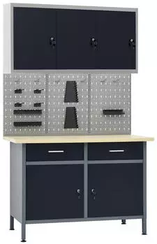vidaXL Werkstatt-Set Werktisch, Werkzeugschrank, 3 Werkzeugw&auml;nde, 1 Wandschrank (3053438)