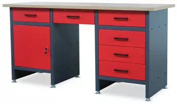 Jan Nowak Frank Werkbank 6 Schubladen, MDF-Platte, Metall, 170x60x85cm (Anthrazit-Rot)