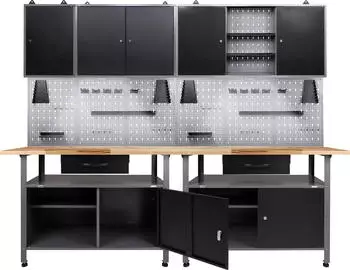Ondis Werkstatt-Set Klaus 240cm Werkbank Metall 3 Schr&auml;nke Lochwand LED