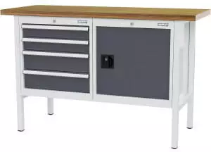 Simplaflex Kastenwerkbank C-Line 150x60x96cm, 4 Schubladen, RAL7035/7016