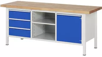Rau Werkbank Classic 8563A2 2000x700x840mm Buche massiv 3 Schubladen 1 T&uuml;r (03-8563A2-207B4S.11)