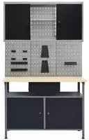 vidaXL Werkbank mit 3 Werkzeugw&auml;nden und 1 Wandschrank