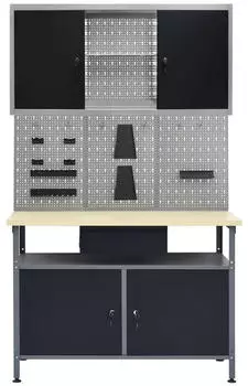 vidaXL Werkbank mit 3 Werkzeugw&auml;nden und 1 Wandschrank (3053432)