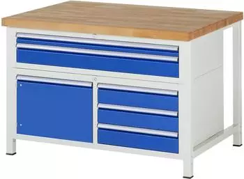 Rau Werkbank 8922A2 höhenverstellbar, 1250x900x840-1040mm, 5 Schubladen, 1 Tür (03-8922A2-129B4H.11)
