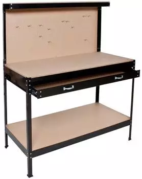 TecTake Werkbank mit Lochwand und Schublade, 120x60x156cm, schwarz (400855)
