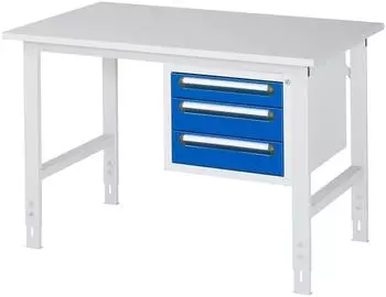 Rau Arbeitstisch Tom h&ouml;henverstellbar 1250x800x760-1080mm, M-Platte 22mm, lichtgrau/enzianblau (06-625M80-12-KM04.11)