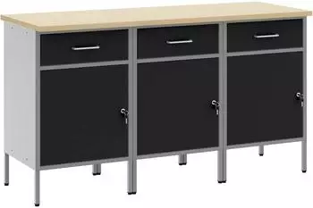 vidaXL Werkstattschrank-Set 3-teilig, Holzwerkstoff und Stahl, schwarz/grau (3321366)