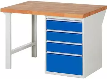 Rau Werkbank 7510A1 2000x900x890mm, 4 Schubladen, lichtgrau/enzianblau (7510A1)