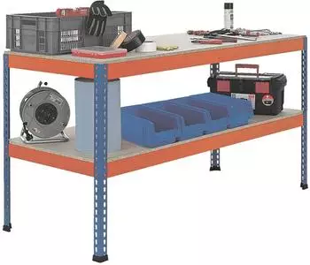 Schulte Z1-Packtisch mit Lagerebene 990x2450x621mm blau/orange (18000-A10)