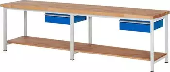 Rau Werkbank 8001A7 h&ouml;henverstellbar 3000x700x840-1040mm, 2x Schublade-TA (03-8001A7-307B4H.11)