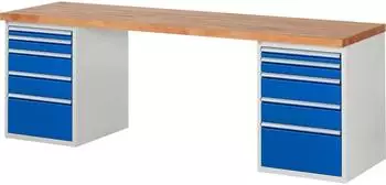 Rau Werkbank 2500x700x890mm 10 Schubladen, lichtgrau/enzianblau (7511A3)